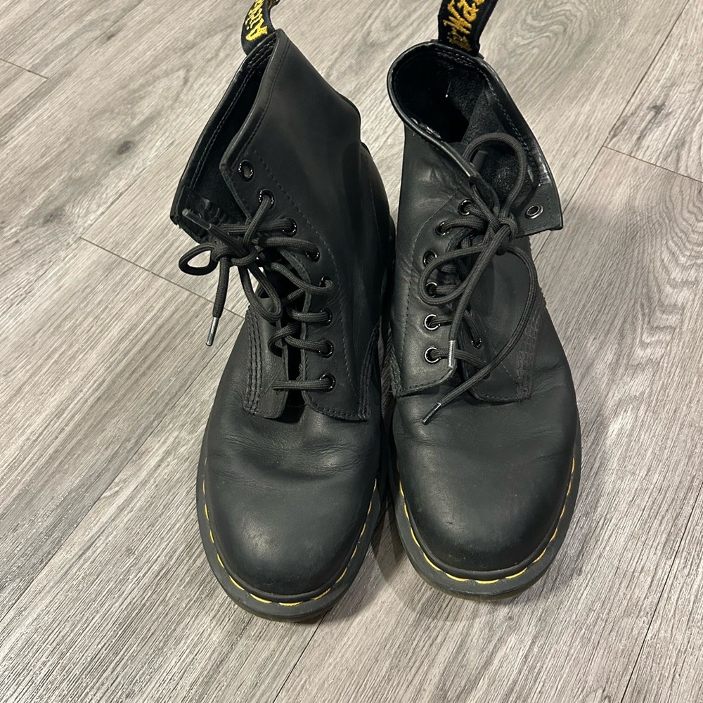 Dr. Martens Black Combat Boots with Yellow Stitching W9/M8